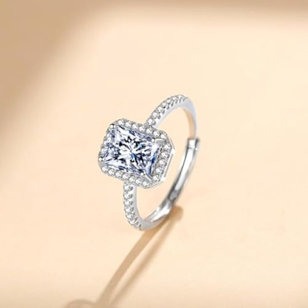 2 Ct Moissanite Women's Ring S925 Sterling Silver Pave Square Diamond - Picture 2 of 5